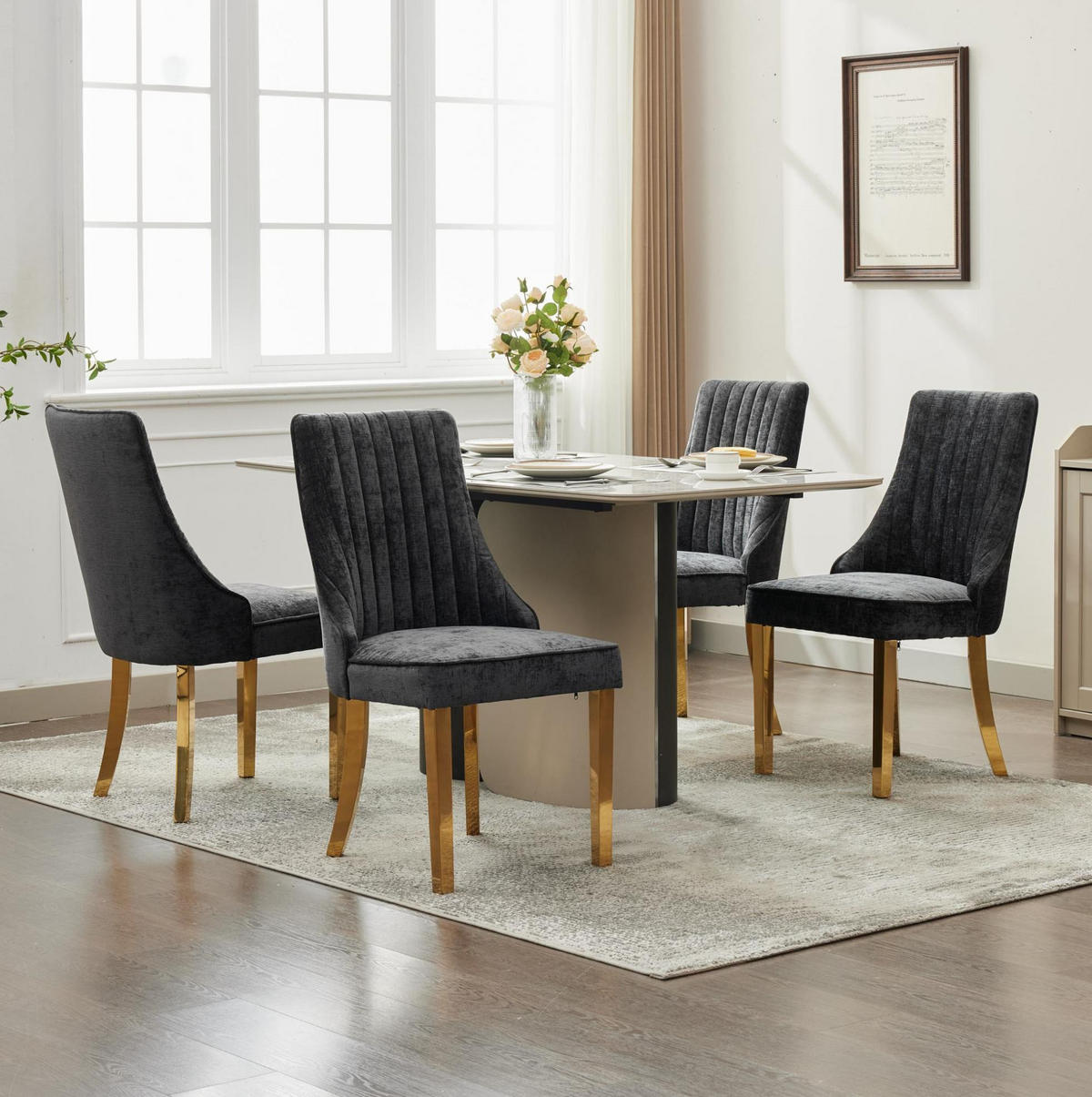 ESSZIMMERSTÜHLE mit hoher Rückenlehne Chenille Schwarz 2er-Set - Schwarz, Metall (50/95/65cm) - Meubliv