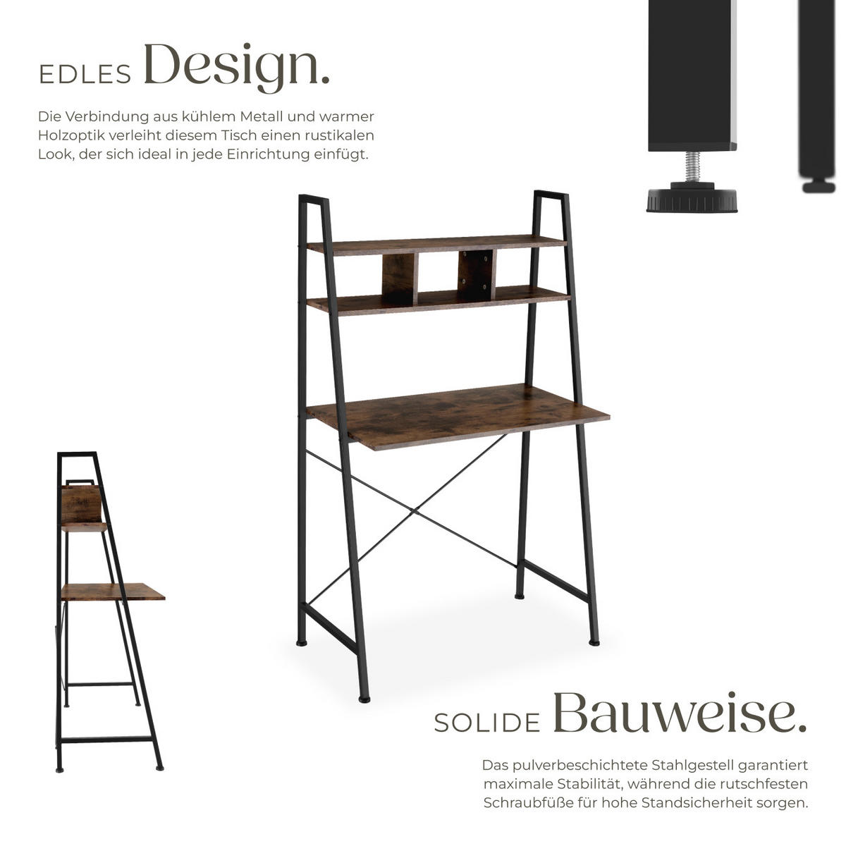 SCHREIBTISCH Exeter,85,5 x 46,5 x 140 cm,Industrial Holz dunkel, rustikal - Rostfarben, Holzwerkstoff (85.5/46.5/140cm) - tectake