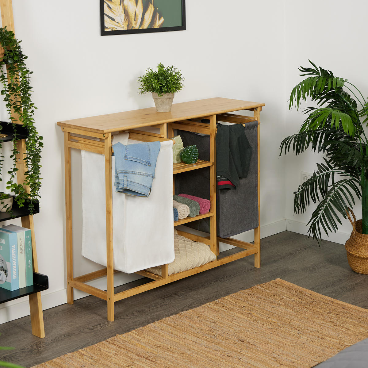 WÄSCHEKORBREGAL - Multicolor, Holz/Textil (100/80/32cm) - Relaxdays