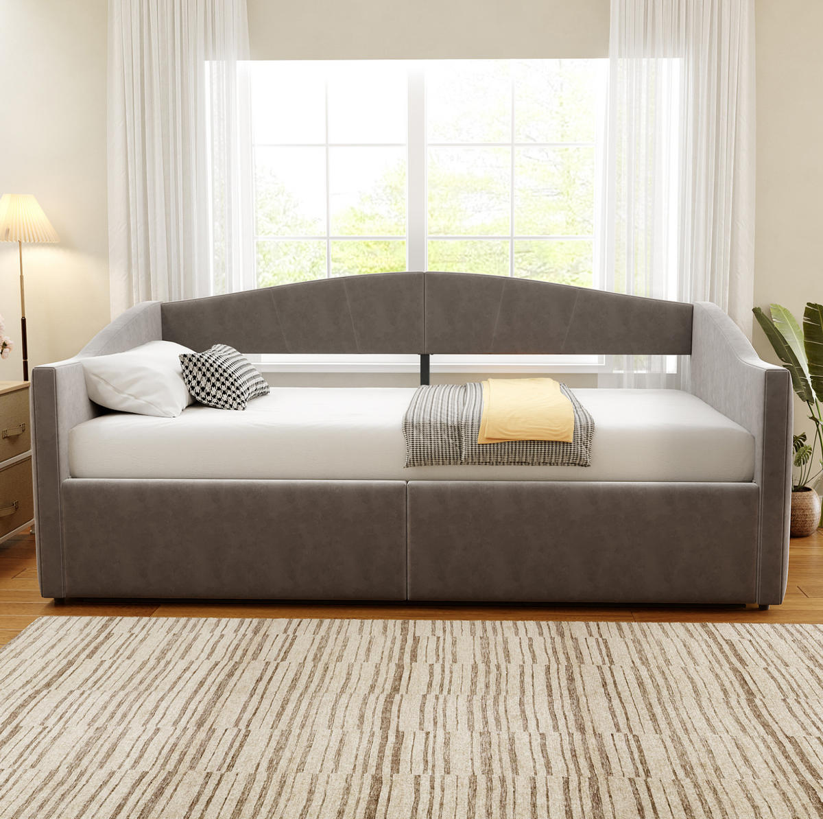 POLSTERBETT aus Samtstoff 90x200 cm Grau mit hydraulischem Stauraum, Lattenrost und Armlehnen - Grau, Textil (90/200cm) - Modfu