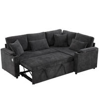 ECKSCHLAFSOFA 206.5/141/86 cm Dunkelgrau mit Stauraum, Getränkehalter, USB-Ladeanschluss und Armlehnenablage - Dunkelgrau, Textil (206.5/141cm) - Oxeza