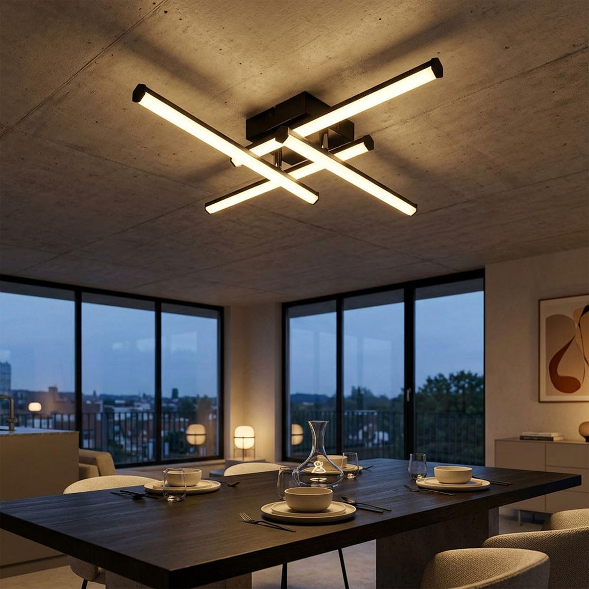 DECKENLEUCHTE, LED, schwarz, opal, schwenkbar - Schwarz, Metall (50/50/8.8cm) - Globo Lighting
