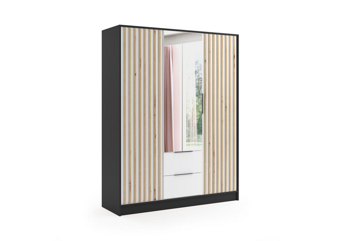 KLEIDERSCHRANK NERA - 150 cm - Schwarz|Weiß|Eiche Artisan - Schwarz/Weiß, Holzwerkstoff (150/200/51cm) - ALTDECOR