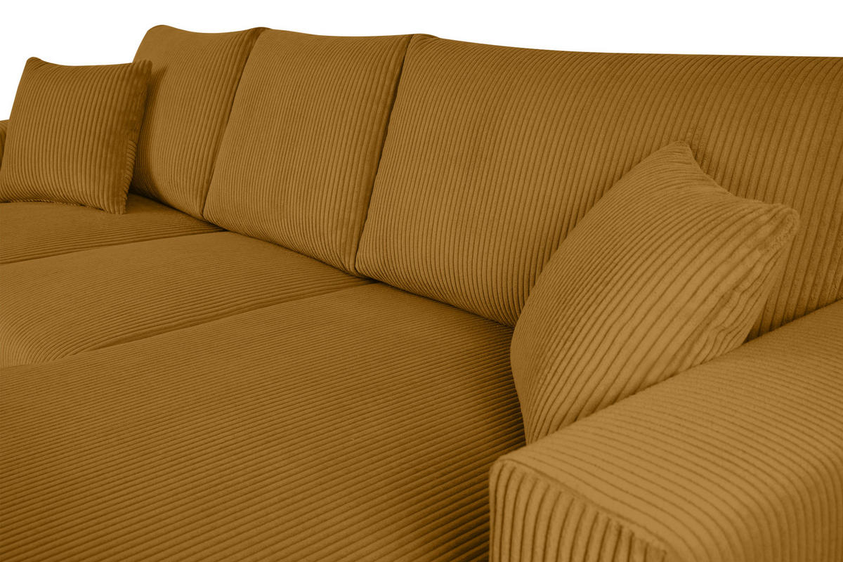 ECKSCHLAFSOFA EGRET Links mit Bettkasten, Cord-Stoff, gelb - Gelb, Textil (234/90cm) - KONSIMO®