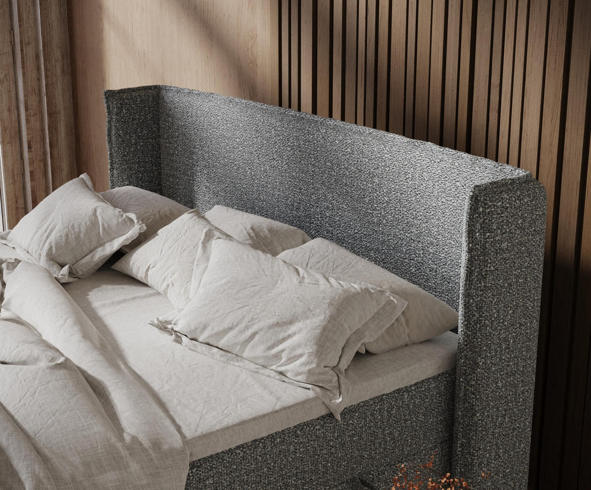 BOXSPRINGBETT Segni Grau 140/200 cm mit Matratze und Topper - Naturfarben/Grau, Holz/Holzwerkstoff (140/200cm) - Maison de Reve