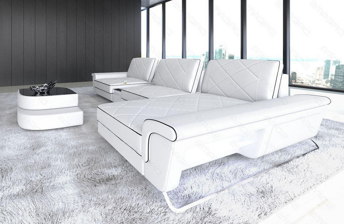 LEDERSOFA Bari L - Schwarz/Weiß, Leder (369/197cm) - Sofa Dreams