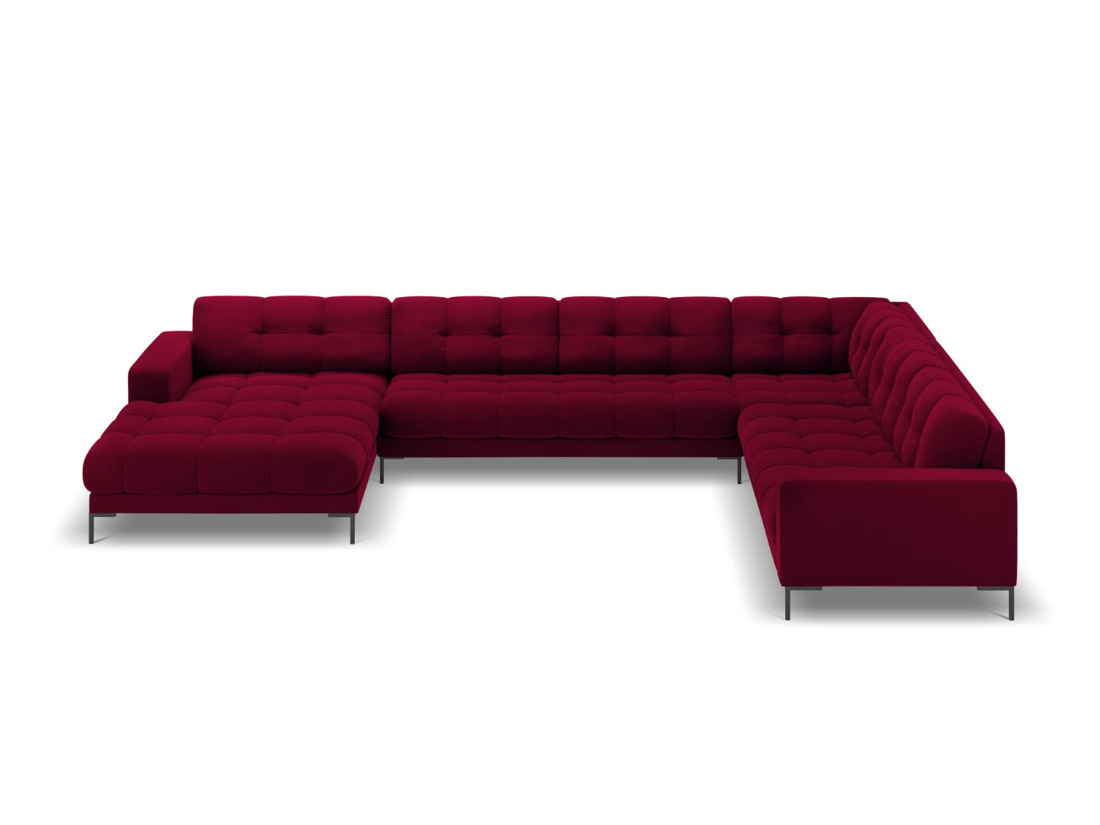 PANORAMASOFA rechts Mamaia aus Samt rot 7 Sitzplätze - Rot, Textil (256/75/327cm) - Micadoni