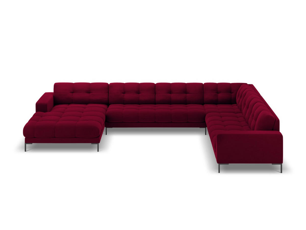 PANORAMASOFA rechts Mamaia aus Samt rot 7 Sitzplätze - Rot, Textil (256/75/327cm) - Micadoni