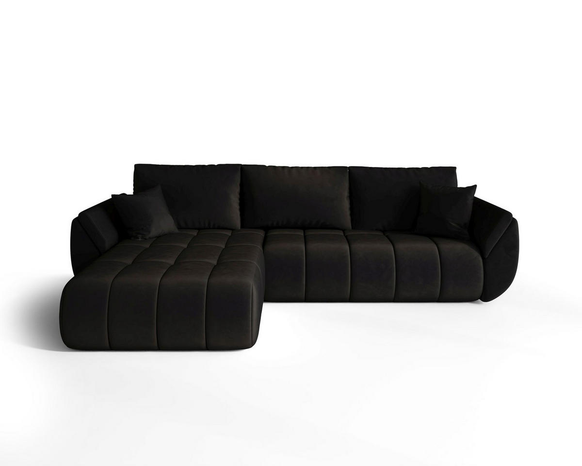 ECKSOFA SYDNEY PREMIUM links schwarz Velours Monolith 97 - Schlaffunktion, Bettkasten - Schwarz, Textil (280/184cm) - Cornero