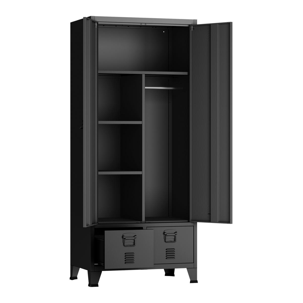 KLEIDERSCHRANK Hankasalmi - Schwarz, Metall (90/180/40cm) - [en.casa]