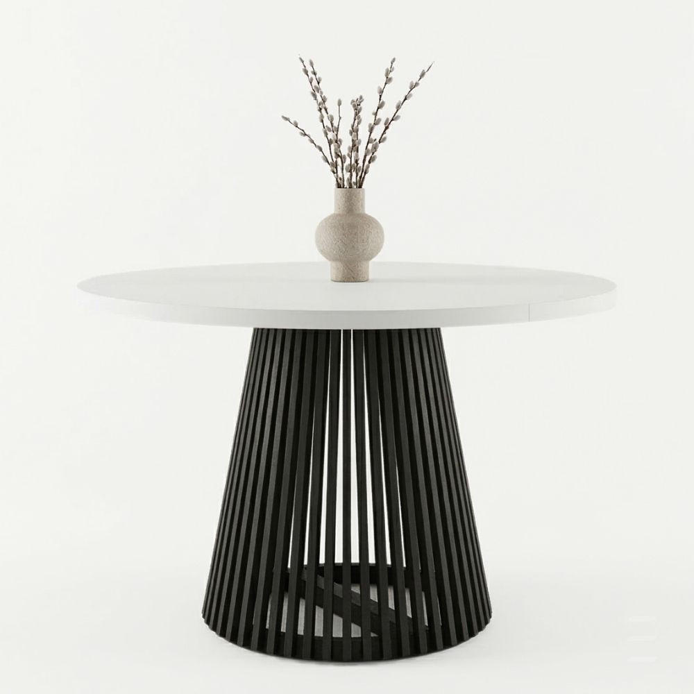 ESSTISCH runder ausziehbarer Tisch für Esszimmer DOVER 90 / 190 cm, Farbe: Weiß / Schwarz - Schwarz/Weiß, Holz (190/90/77cm) - Dekori_Interiors