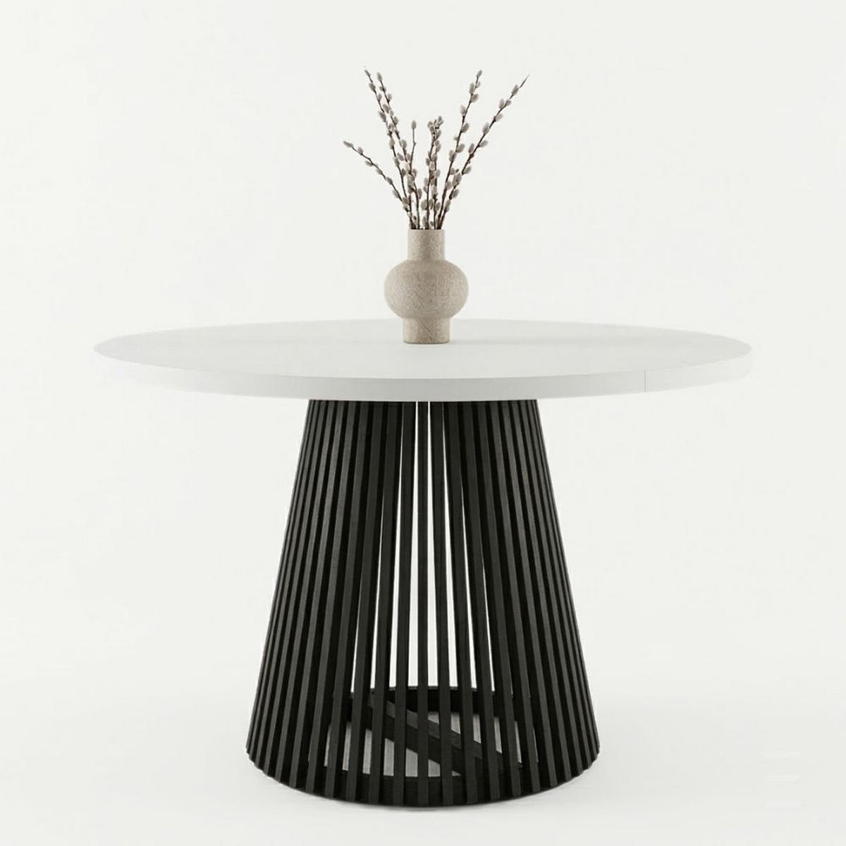 ESSTISCH runder ausziehbarer Tisch für Esszimmer DOVER 100 / 150 cm, Farbe: Weiß / Schwarz - Schwarz/Weiß, Holz (150/100/77cm) - Dekori_Interiors
