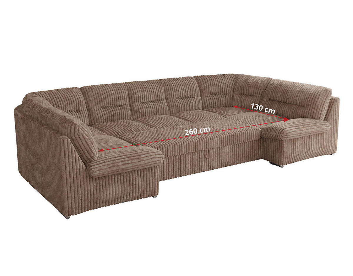 WOHNLANDSCHAFT MORBIDO U Braun Cord - Silberfarben/Braun, Textil/Metall (340/93/206cm) - MKS