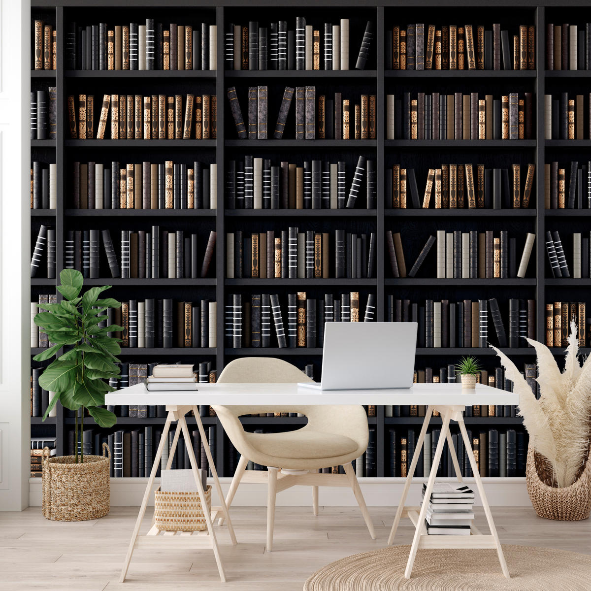 FOTOTAPETE für Büro Bücherregale Bibliothek Literatur 100x70 - Beige/Creme, Papier (100/70cm) - Muralo