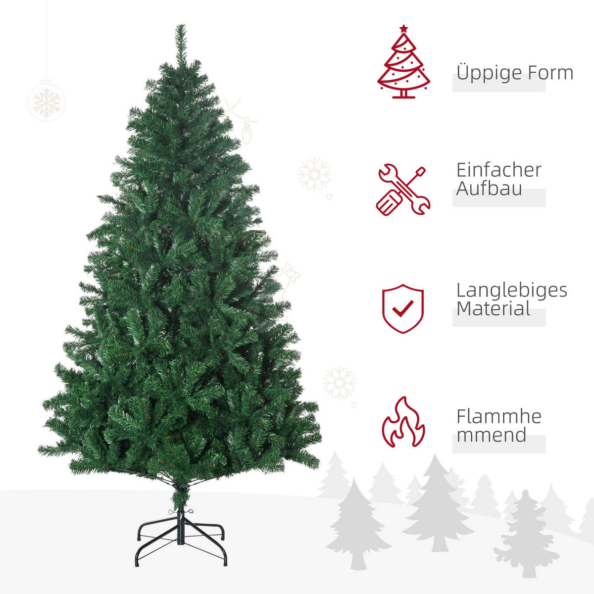 WEIHNACHTSBAUM 1,8 m Christbaum Kunsttanne 1000 Zweige Metallfuß PVC Weiß - Grün, Kunststoff (180cm) - HOMCOM