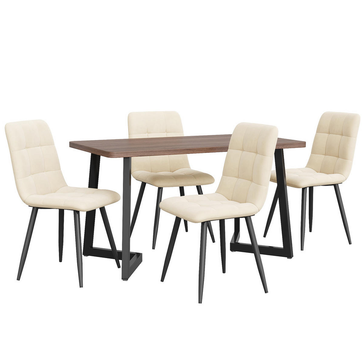 TISCHGRUPPE 5-tlg Essgruppe Walnussoptik Tisch - 117x68cm - Braun, Metall (74/10/130cm) - Raelunyi