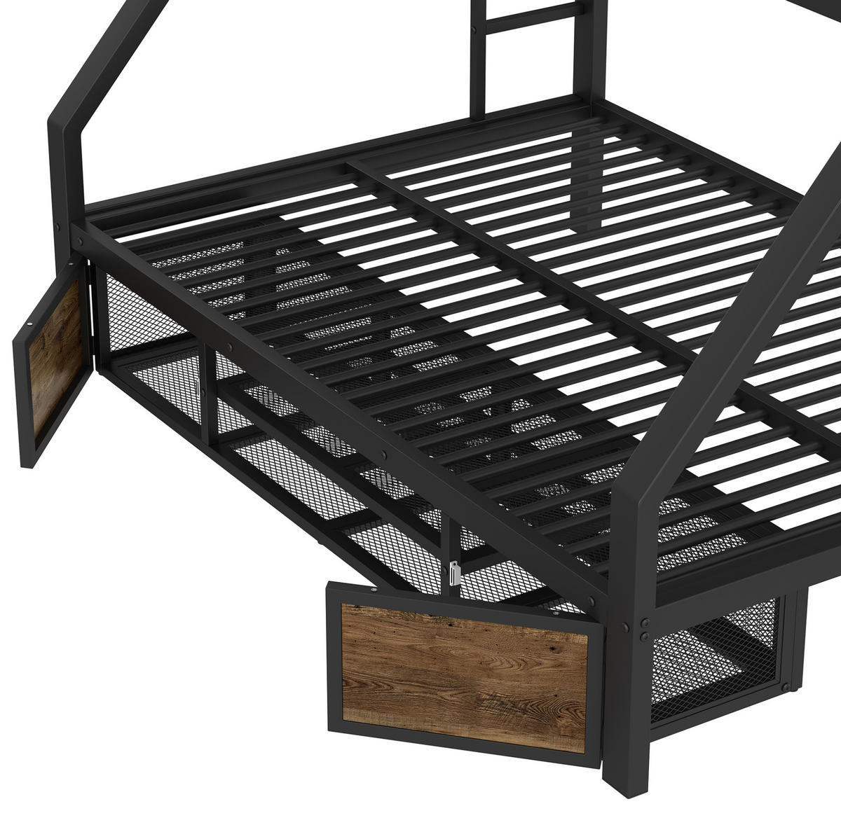 ETAGENBETT 90/200 & 140/200 cm aus Metall mit Schuhschrank und Staufächern Schwarz - Schwarz, Metall (90/200cm) - Modenvie