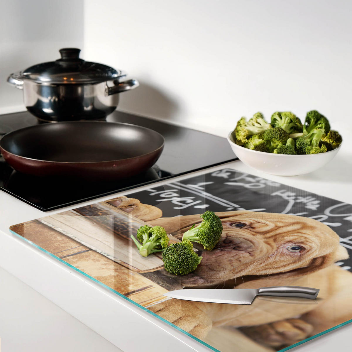 GLASPLATTE 60x52 cm Buch "Hundebisse" - Multicolor/Dunkelblau, Glas (60/0.4/52cm) - TULUP