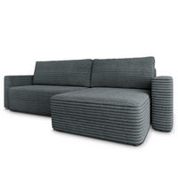 ECKSOFA TELIN Grau Kordstoff mit Schlaffunktion - Grau, Holz (280/162cm) - MASSENO