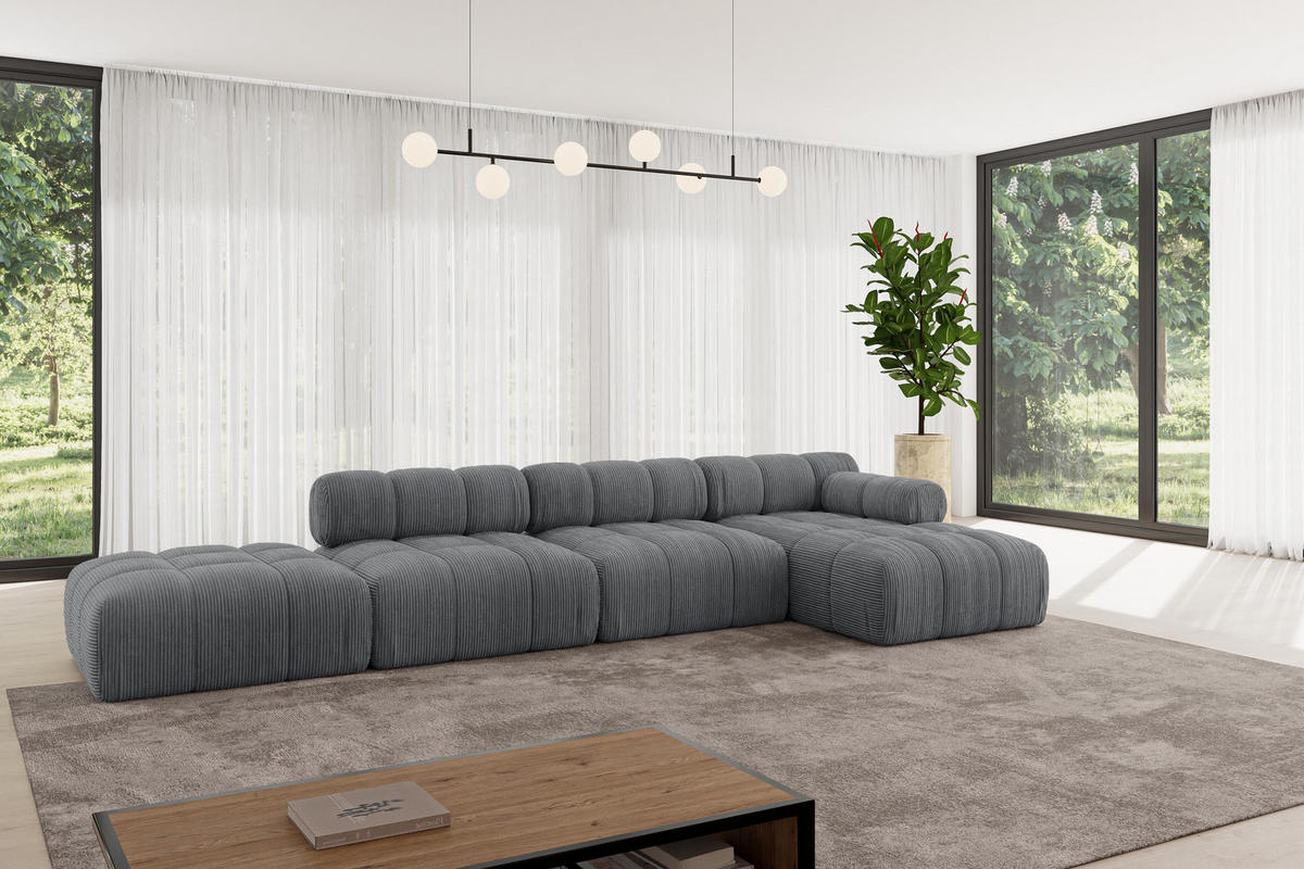 ECKSOFA modulares Sofa Lizur-L2 - 380x160x70 cm Dunkelgrau Cord - Dunkelgrau, Holzwerkstoff/Textil (380/160cm) - ALTDECOR