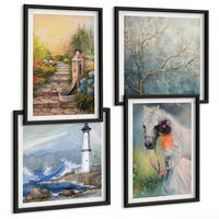 BILDER SET 4er Set - 50x50 cm & 40x60 cm Schwarzer Rahmen - Leuchtturm, Landschaft, Mädchen, Pferd - Schwarz, Kunststoff (50/50cm) - TULUP
