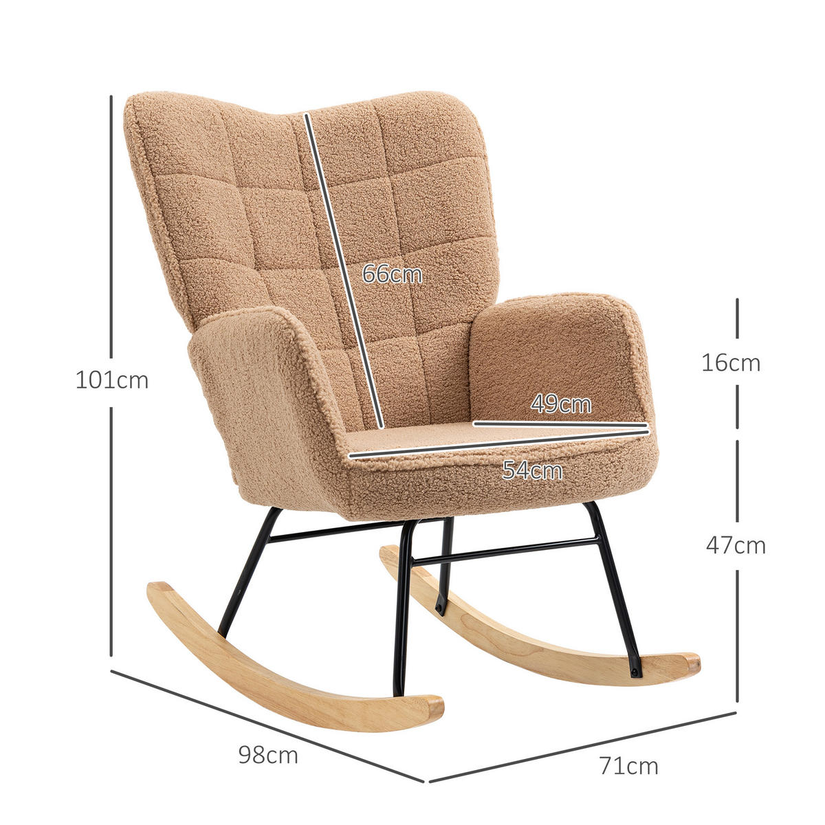 SCHAUKELSTUHL Sessel Relaxsessel bis 120 kg, Polyester, Braun 98x71x101cm - Braun, Kunststoff (98/101/71cm) - HOMCOM