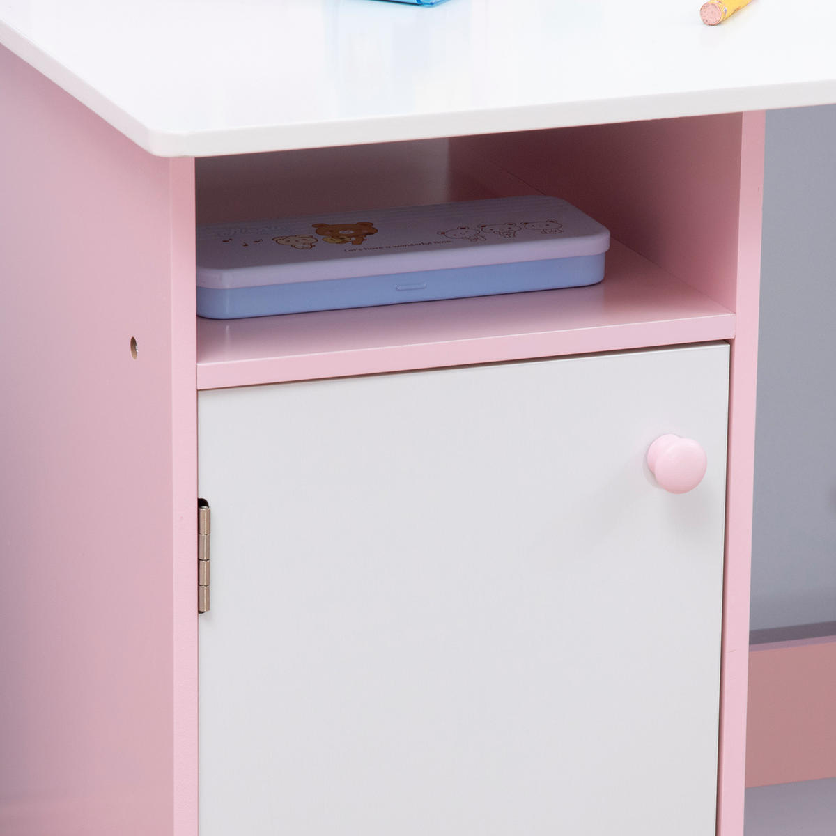 KINDER-SCHREIBTISCHSET DE-17513 mit Weißwandtafel und Stauraum Rosa - Pink, Holzwerkstoff (90/85/45cm) - ComfortXL