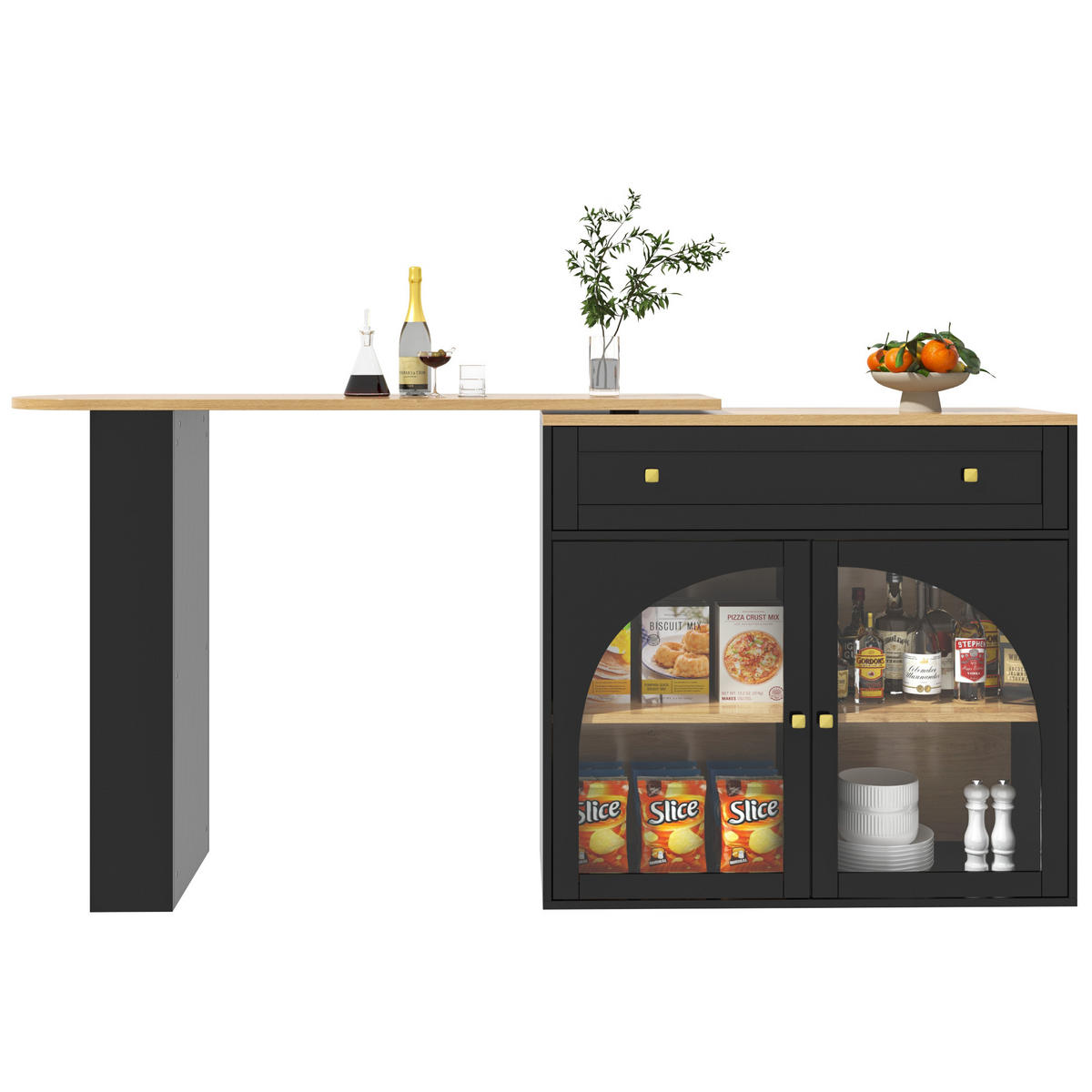 BARTISCH Ausziehbar 138–204x39x104cm 360° Glasregale Schwarz - Schwarz, Holzwerkstoff (39/138/104cm) - FLIEKS