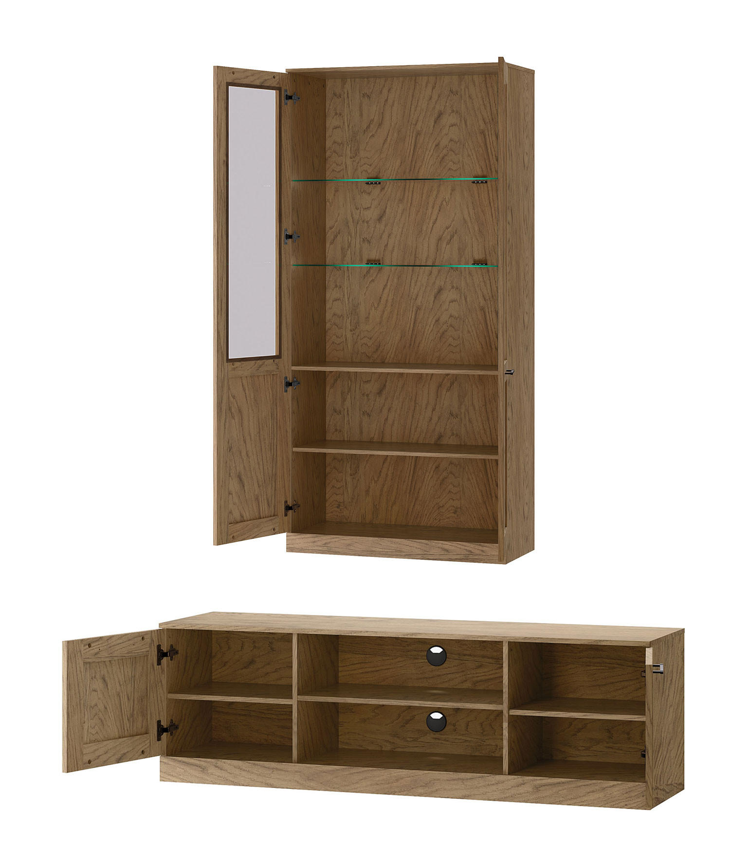 WOHNWAND Cozy 6 Eiche Rustikal 3-teilig - Eichefarben/Braun, Holz/Metall (255/200/42cm) - Feldmann-Wohnen