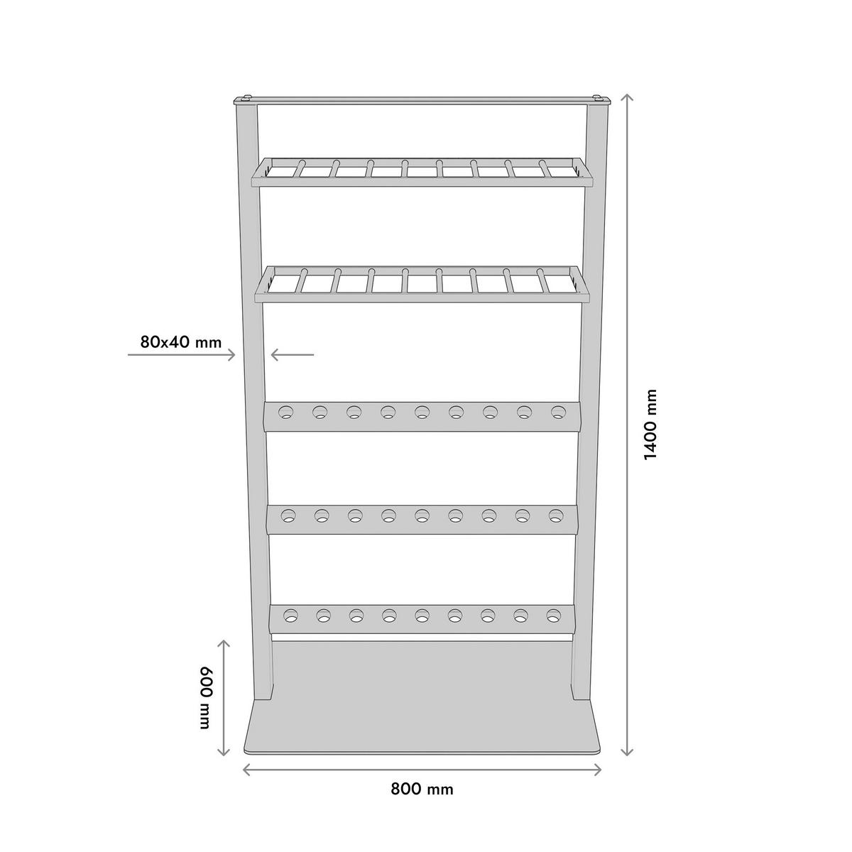 WEINREGAL Piemont Metall,Schwarz, Für 45 Weinflaschen 140/80/60cm - Schwarz, Metall (60/140/80cm) - Metalo Pro