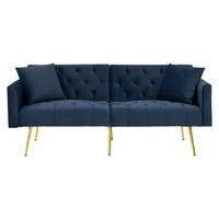 SCHLAFSOFA 177/78/74 cm in Blue Samt mit Aufbewahrungstasche - Blau, Textil (78/74/177cm) - Oxeza