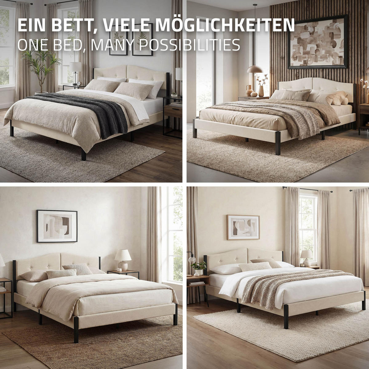 ČALOUNĚNÁ POSTEL 160x200 cm béžová s roštem a lněnou látkou - béžová, kompozitní dřevo/textil (160/200cm) - ML-DESIGN