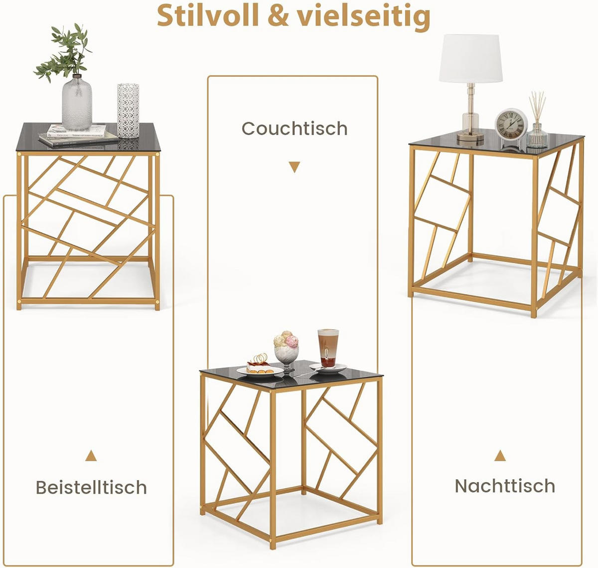 BEISTELLTISCH 55cm Gold - Goldfarben, Glas (50/50/55cm) - COSTWAY