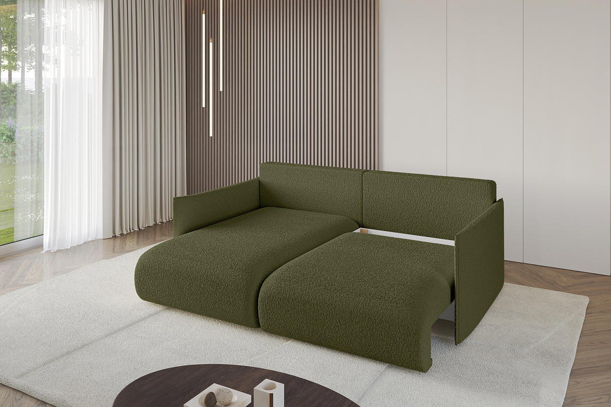 ECKSOFA mit Schlaffunktion und Bettkasten ONESK-L 208x165x40 Grün Bouclé - Grün, Holzwerkstoff/Kunststoff (208/165cm) - ALTDECOR