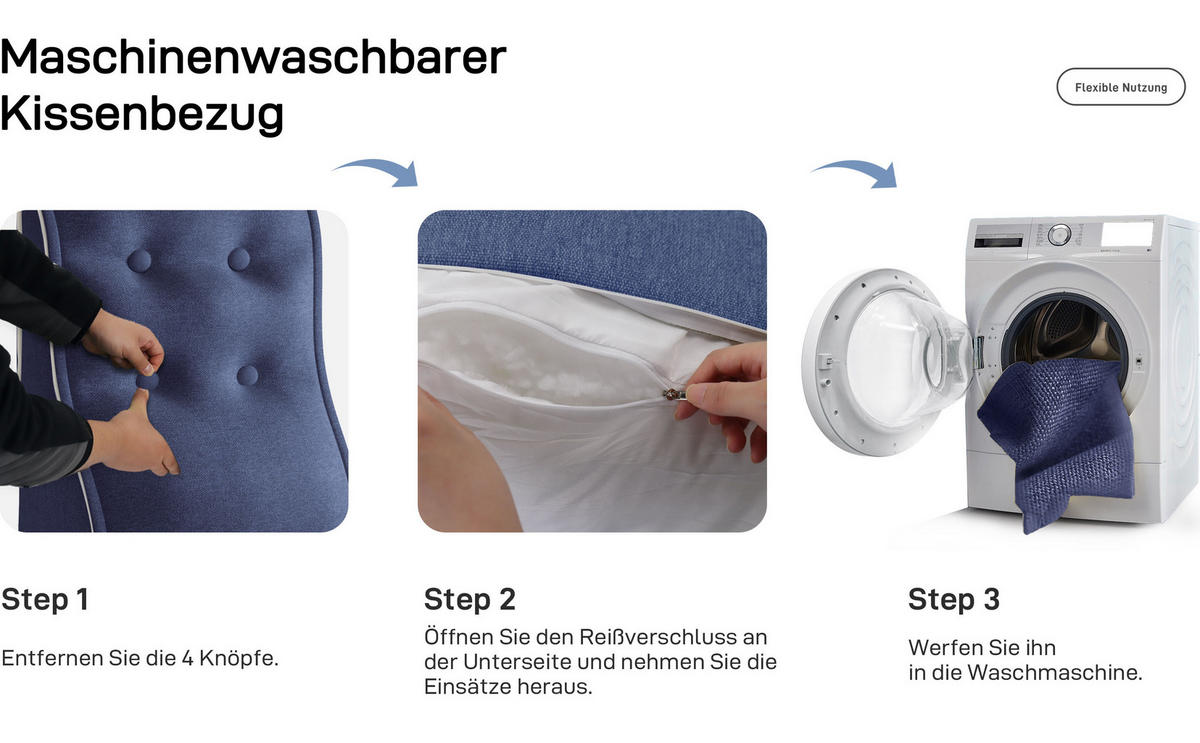 RÜCKENKISSEN Kopfteilkissen Polyesterleinen Anthrazitgrau 50/22cm - Anthrazit, Textil (22/50cm) - Vercart