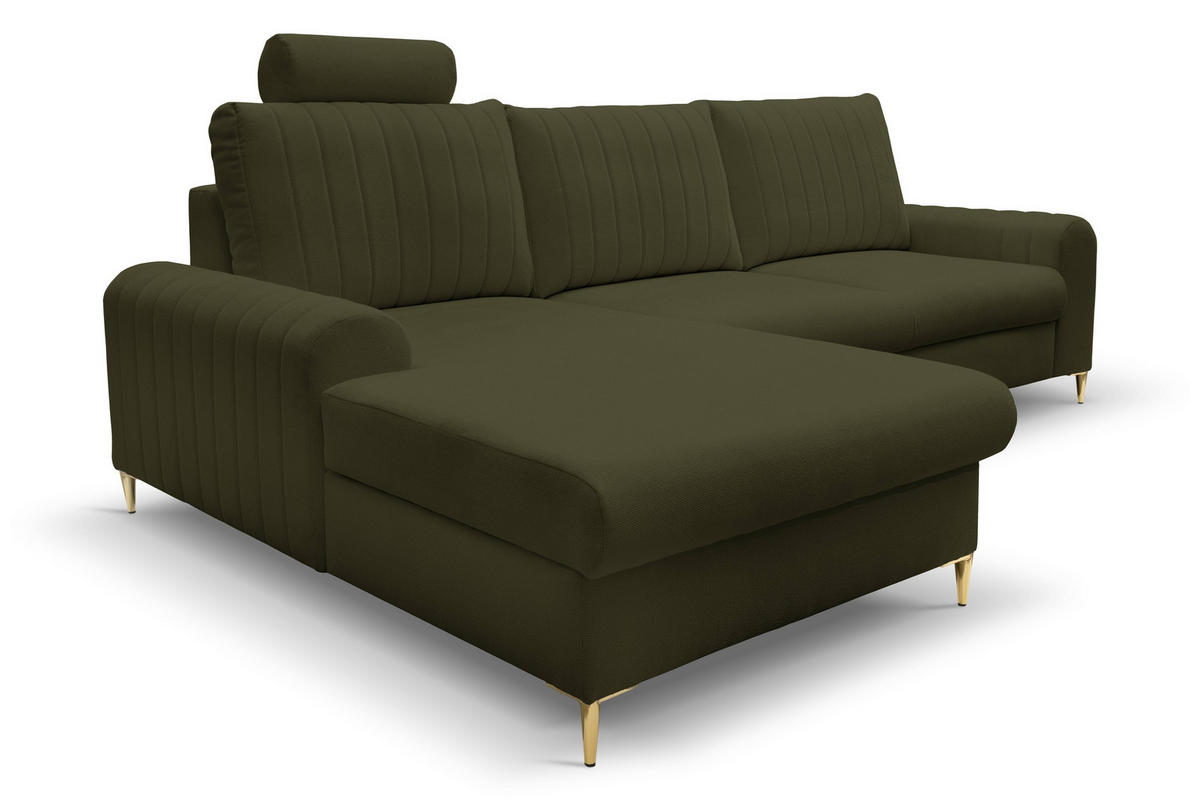 ECKSOFA VERONA L-S Olivgrün Geflochtener Stoff mit Schlaffunktion - Olivgrün, Holz (251/164cm) - MASSENO