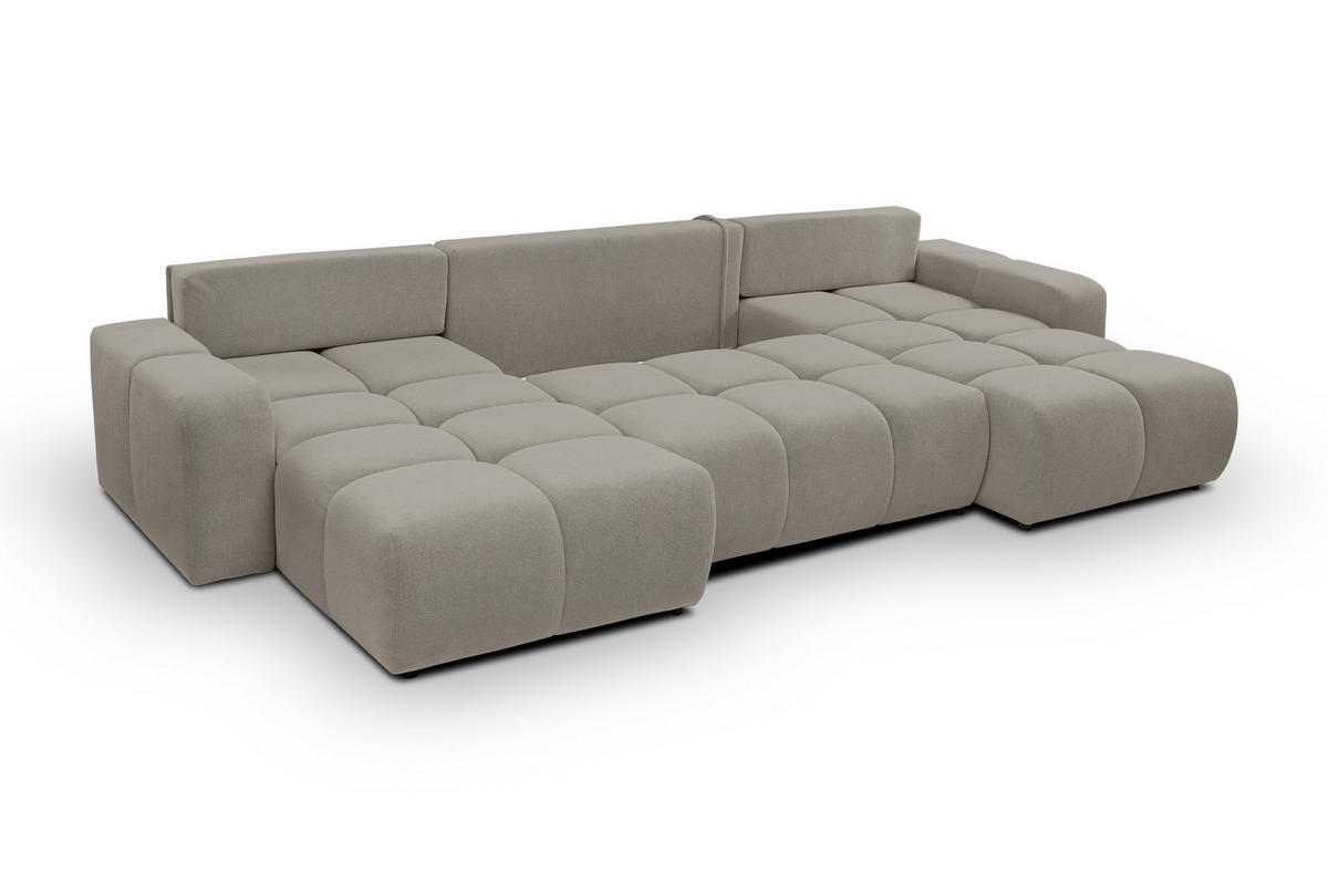 WOHNLANDSCHAFT DUCA U Hellgrau Jersey mit Schlaffunktion - Hellgrau, Holz (359/88/177cm) - MASSENO