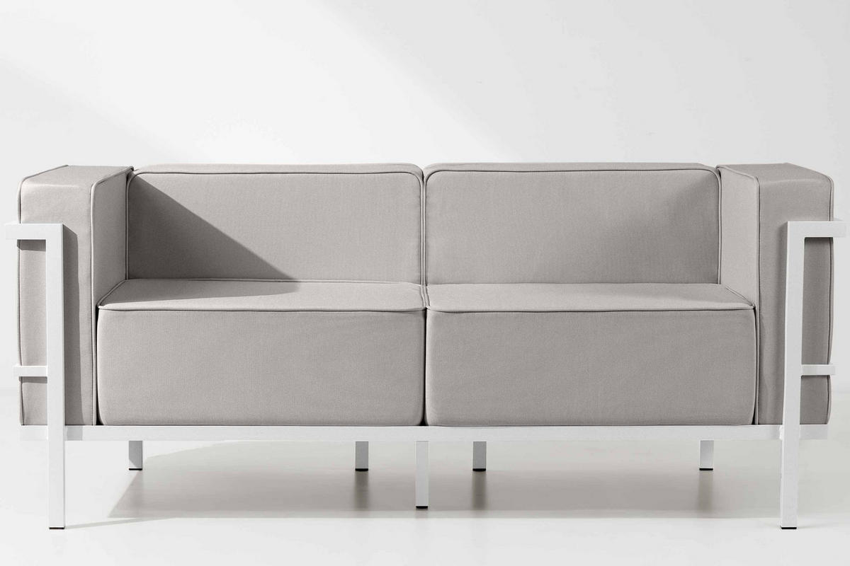 GARTENSOFA TRIGLO 2-Personen, Stahlrahmen, Modern, Weiß/Hellgrau - Hellgrau/Weiß, Textil/Metall (164/70/69cm) - KONSIMO®
