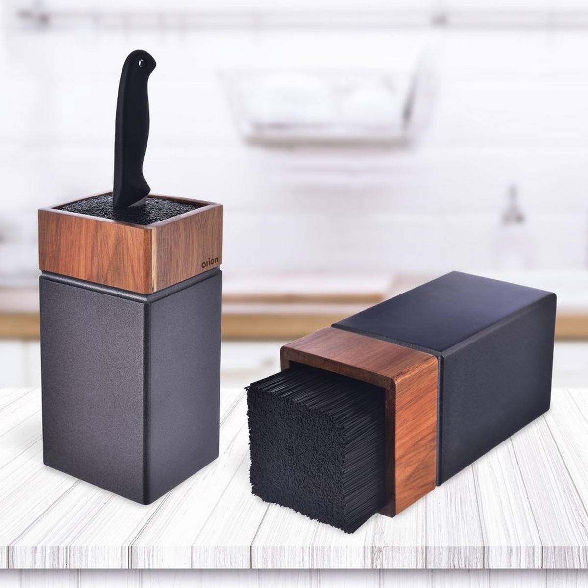 MESSERBLOCK Akazie Wooden Natur-Schwarz - Naturfarben, Holz (10.5/22.5/11cm) - Orion 