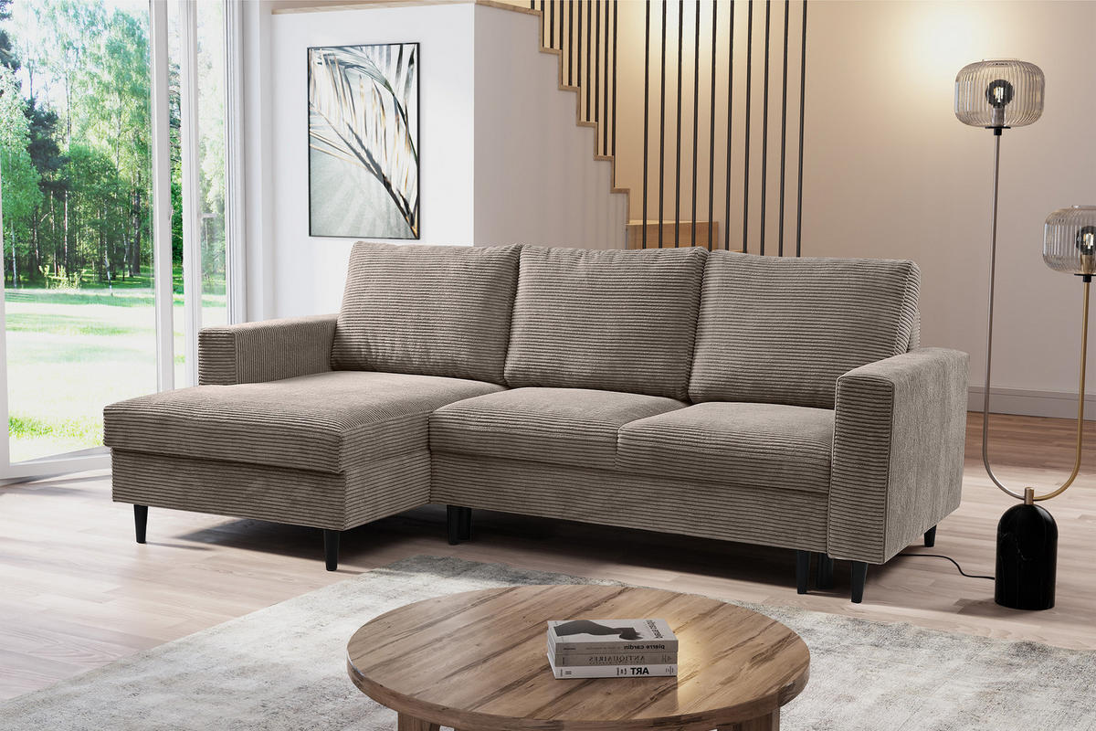 ECKSOFA Nalika Beige mit Cordbezug - Beige/Schwarz, Holz/Textil (230/143cm) - Selsey