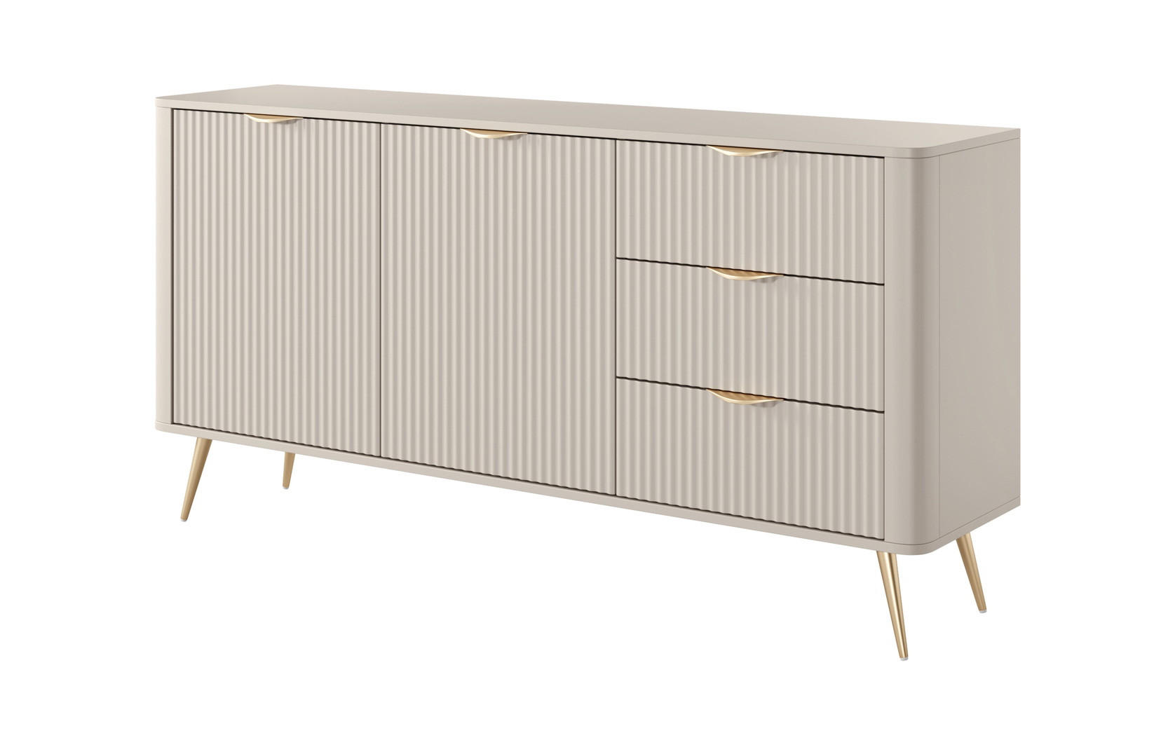 KOMMODE 2 Türen Brando 163 cm, 3 Schubladen, Beige - Beige/Goldfarben, Holz/Metall (163/81/38cm) - Emporius