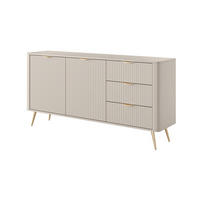 KOMMODE 2 Türen Brando 163 cm, 3 Schubladen, Beige - Beige/Goldfarben, Holz/Metall (163/81/38cm) - Emporius