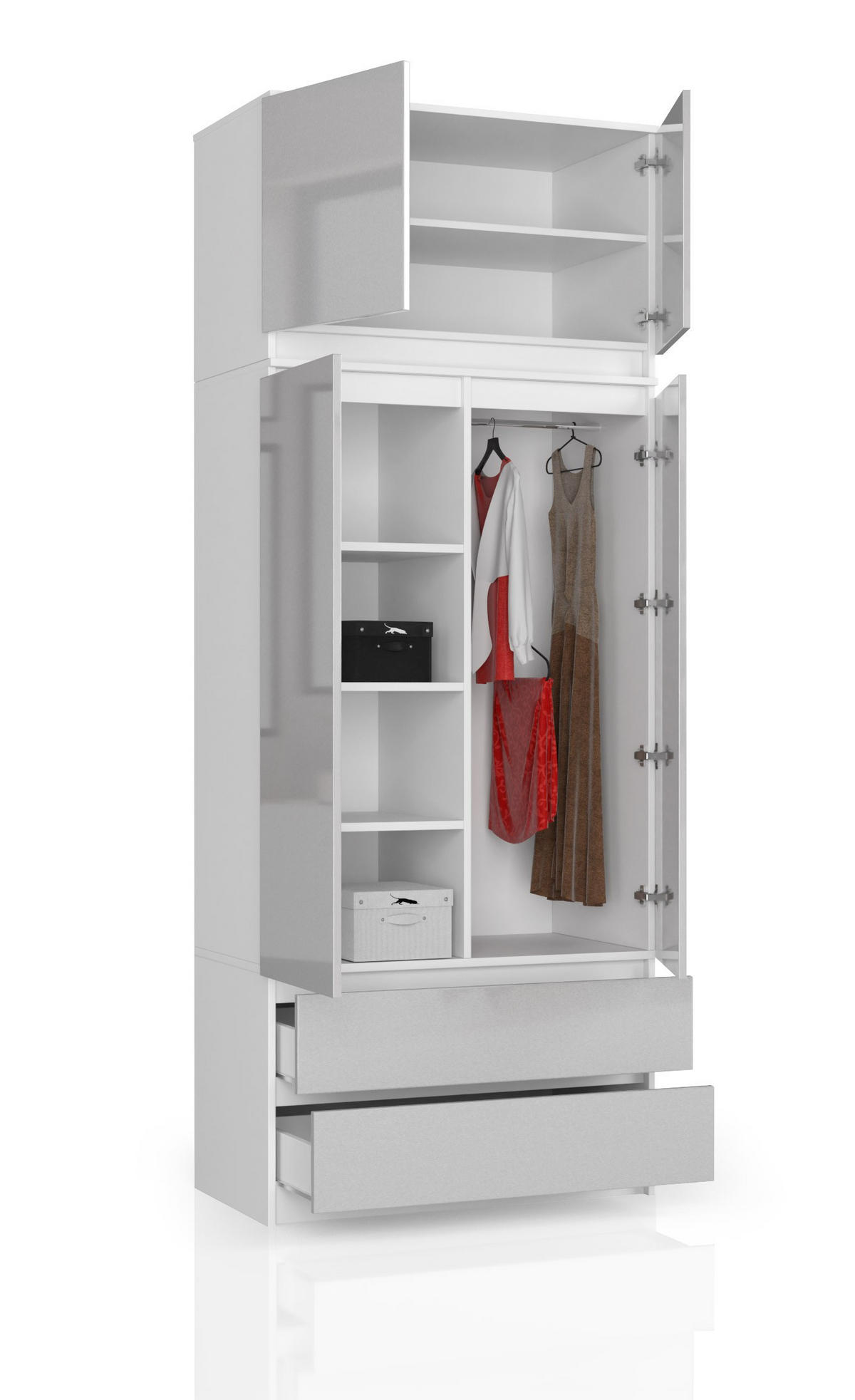 KLEIDERSCHRANK Weiß, Hellgrau Glanz 90x51x234 cm - Hellgrau/Weiß, Holzwerkstoff (90/234/51cm) - Akord