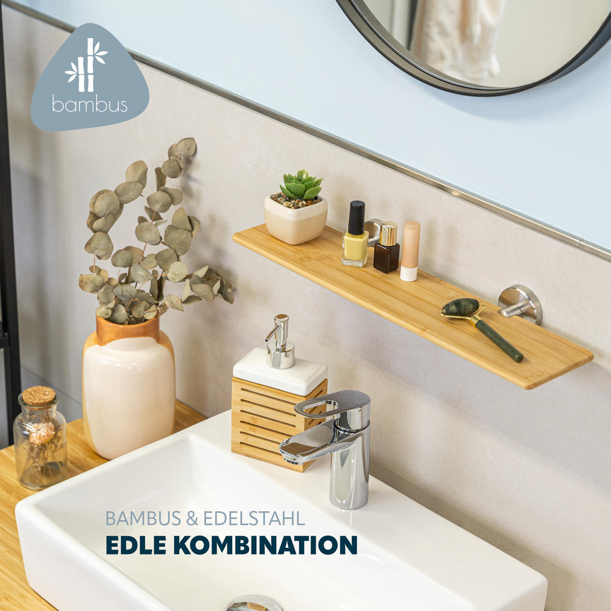 WANDABLAGE PIAZZA, Edelstahl und Bambus - Braun, Holz (35/6/25cm) - bremermann