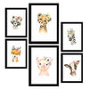 POSTER Set Mit 6 Blumentiere Weißer Hintergrunddruck Mit Baby Tiermotiven Im Pastell Aquarell Stil Innenarchitektur A3 & A4 Schwarzer Rahmen - Schwarz, Papier (29/3cm) - Nacnic