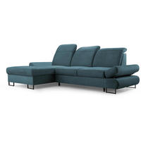 ECKSCHLAFSOFA Karo mit verstellbaren Kopfstützen Blau links - Blau/Schwarz, Textil/Metall (265/156cm) - Beautysofa
