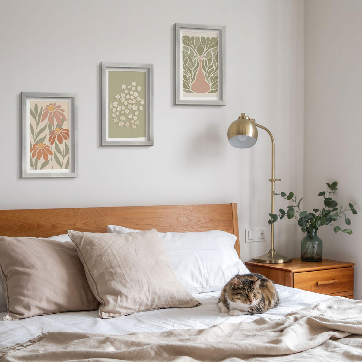 WANDBILDER 3er Set - 20x30 cm Silberner Rahmen - Florale Boho-Muster - Silberfarben, Kunststoff (20/30cm) - ArtPrintCave
