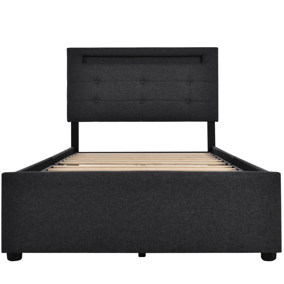 POLSTERBETT 90/200 cm in Schwarz mit LED-Beleuchtung und 2 Schubladen - Schwarz, Textil (90/200cm) - Flora Grace