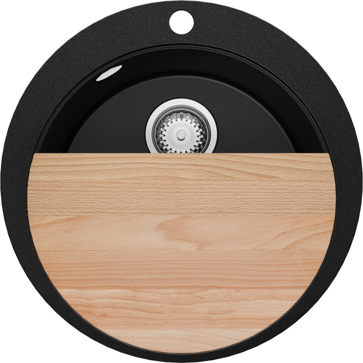 SPÜLBECKEN RUND Pisa Max, 2-er set Schwarz 53/53 cm 1 Becken + Ablauf-Set + Schneidebrett ab 50er Unterschrank - Chromfarben/Beige, Kunststoff (53/20/53cm) - Primagran