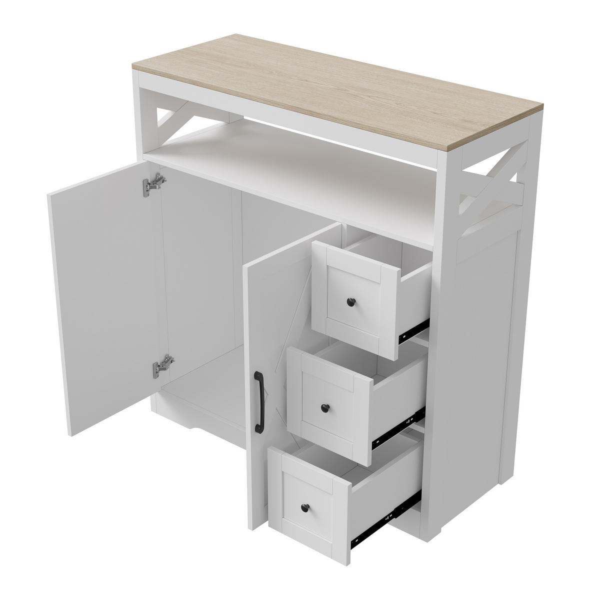 SIDEBOARD 100x40x105 cm 3 Schubladen 2 Türen weiß - Weiß, Holz (100/105/40cm) - LEBENLANG